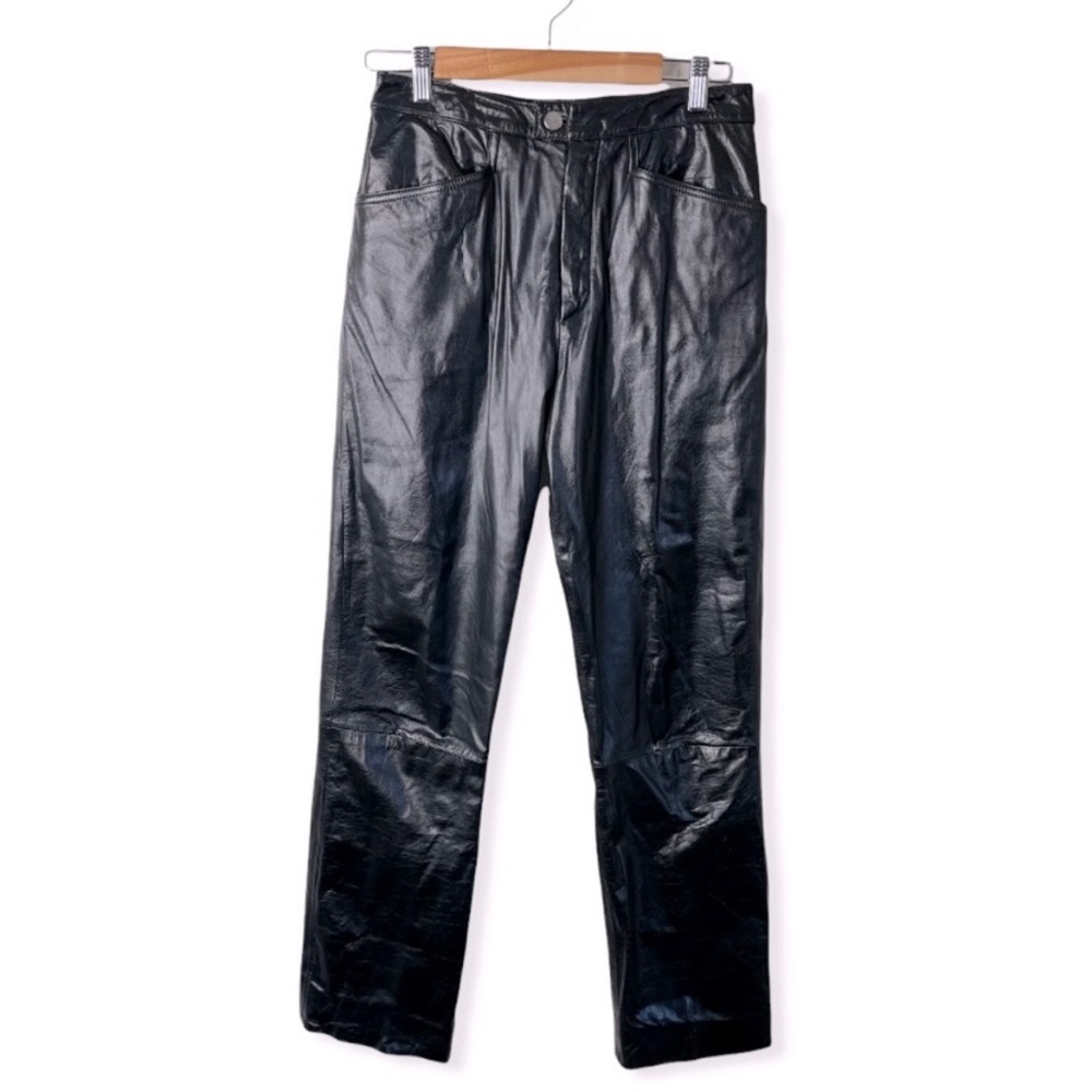 Ms. Maxima Black Leather High Waisted Straight Leg Pant